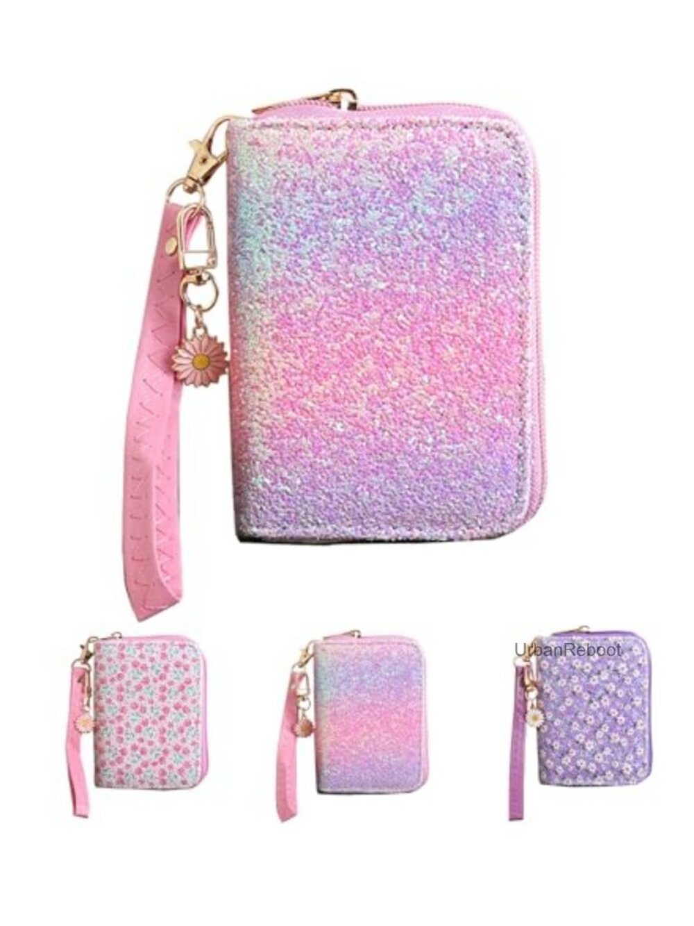 Girls Glitter Faux Leather Wallet with Coin Pocket Detachable Strap